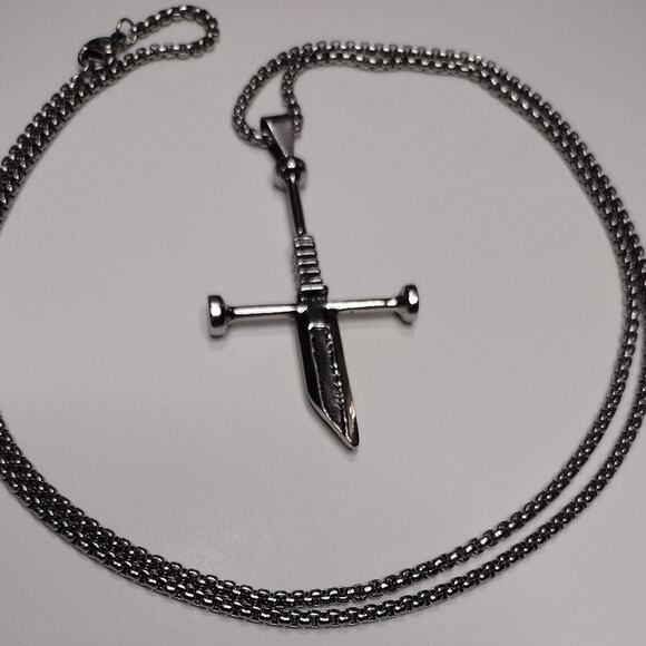Broken Sword Necklace Viking Knight Crusaders Cross Christmas Birthday Gift NEW! - Picture 1 of 6